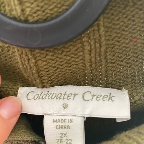 Coldwater Creek Cable Knit Olive Sweater - Picture 2 of 3